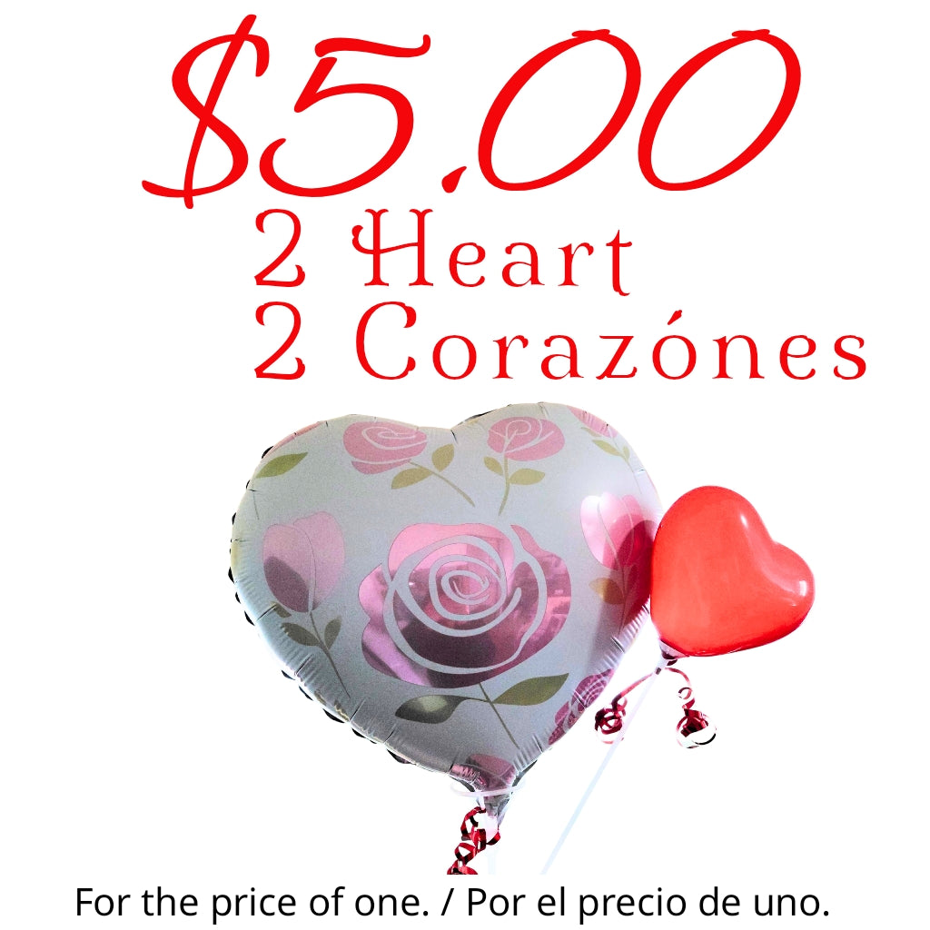 $5.00 Heart 18" Assorted foil balloon & Latex heart balloon.