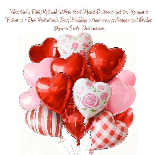 5pcs.  Heart: Red, pink, floral, checker, Diagonal Assorted Foil 18" Balloons/ Red-red Pink White