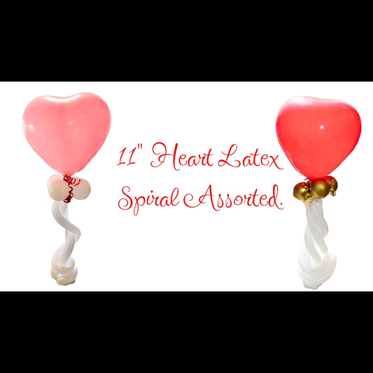 11" Heart Latex Spiral Assorted.
